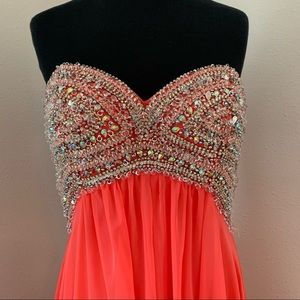 Bejeweled Coral Prom Dress